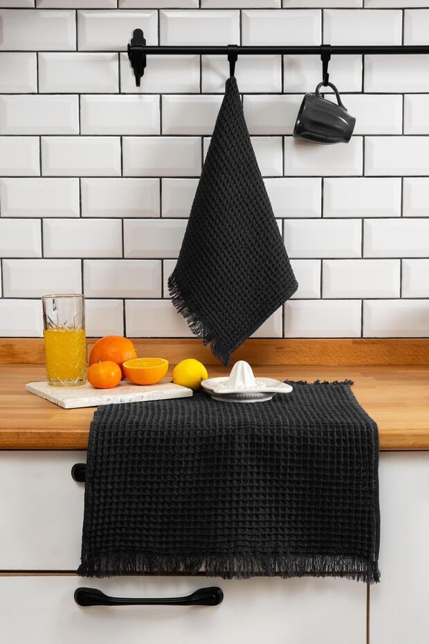 Set of 2 Anthracite Cotton Towels - Modern Bathroom/Kitchen Hand Towels - Soft Drying Towel