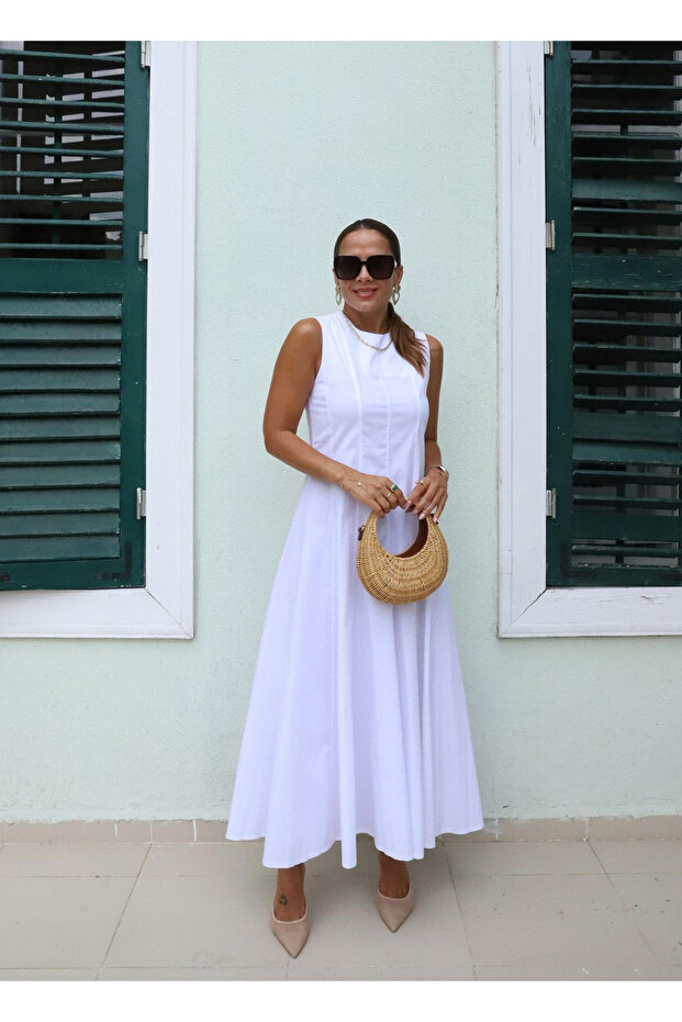 Bell Model fehér ujjatlan hosszú ruha - 1