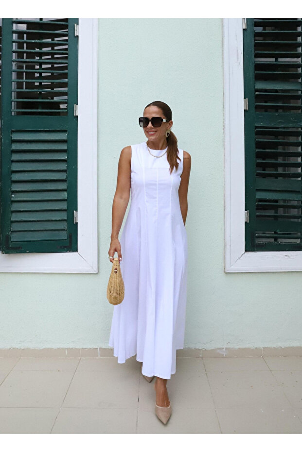 Bell Model fehér ujjatlan hosszú ruha - 3