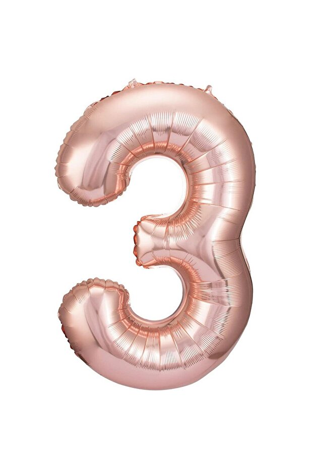 3 Rose Gold Number Foil Balloons 80 cm
