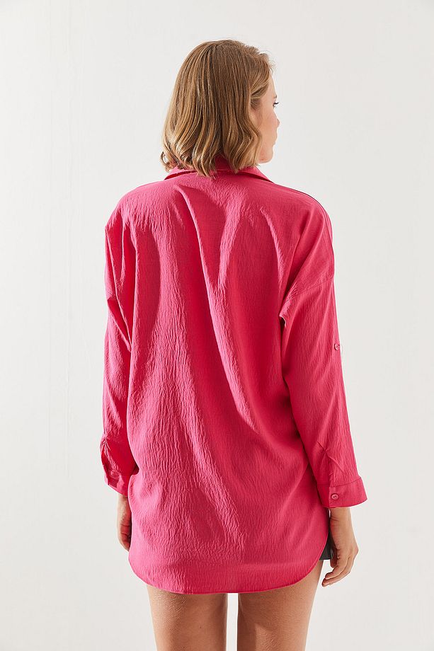 Kadın Taş Yaprak İşlemeli Oversize Gömlek 5929 60251482 - 3