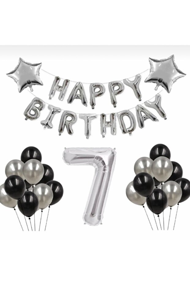 Bal10 Silver 7 Year Old Happy Birthday Foil Balloon Starry Set