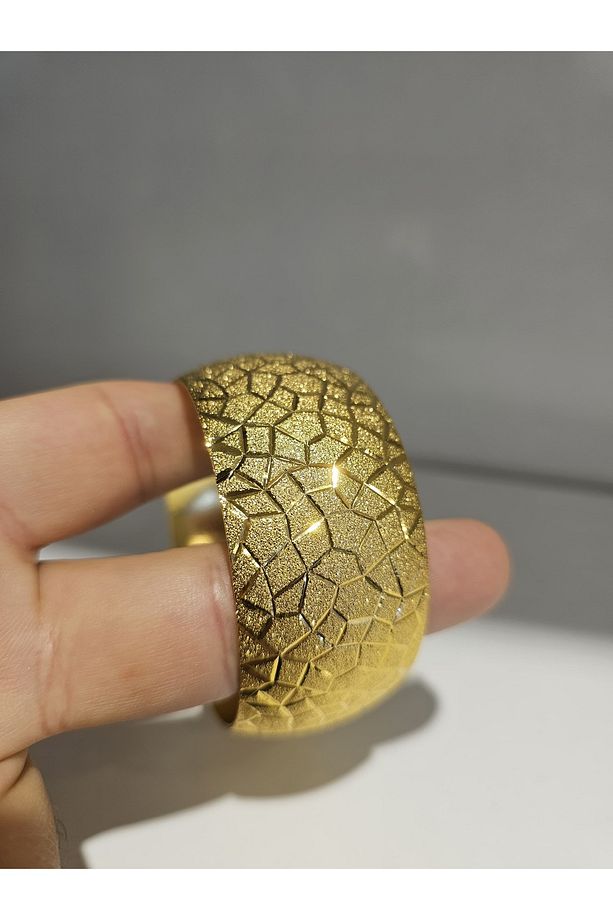 22 Ayar Altın Kaplama  Cam Kırığı Model Bilezik 3 Cm Eninde A Kalite - 2