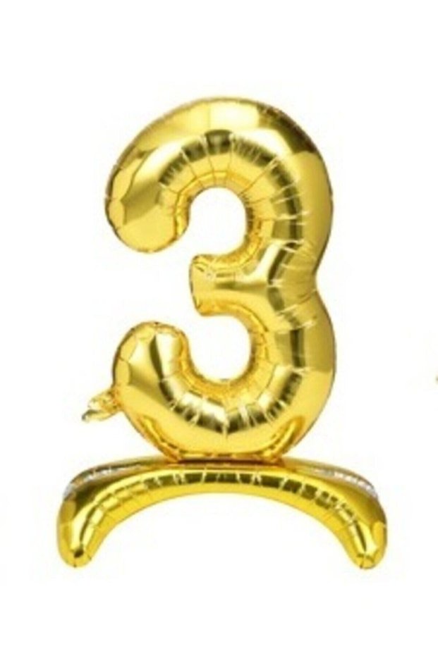Bal10 3 Year Old Gold Colored Foil Balloon with Feet Number 32 Inch 80 cm