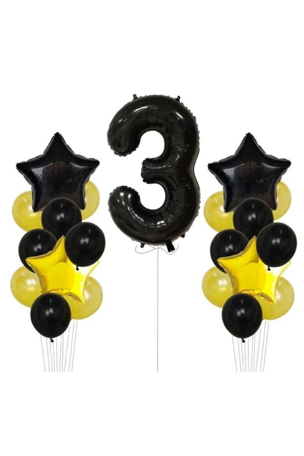 Bal10 Yellow Gold Foil Balloon Number Set Birthday Decoration 3 Years Old