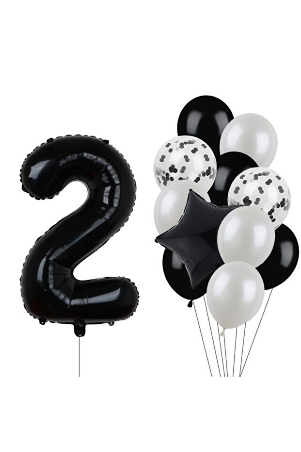 Black Number Foil And Latex Balloon Set Age 2