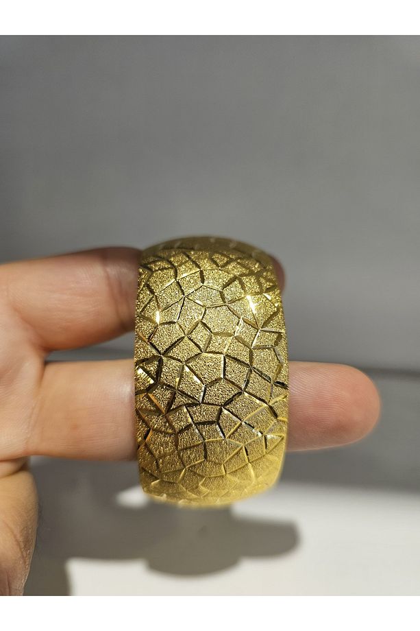 22 Ayar Altın Kaplama  Cam Kırığı Model Bilezik 3 Cm Eninde A Kalite - 1