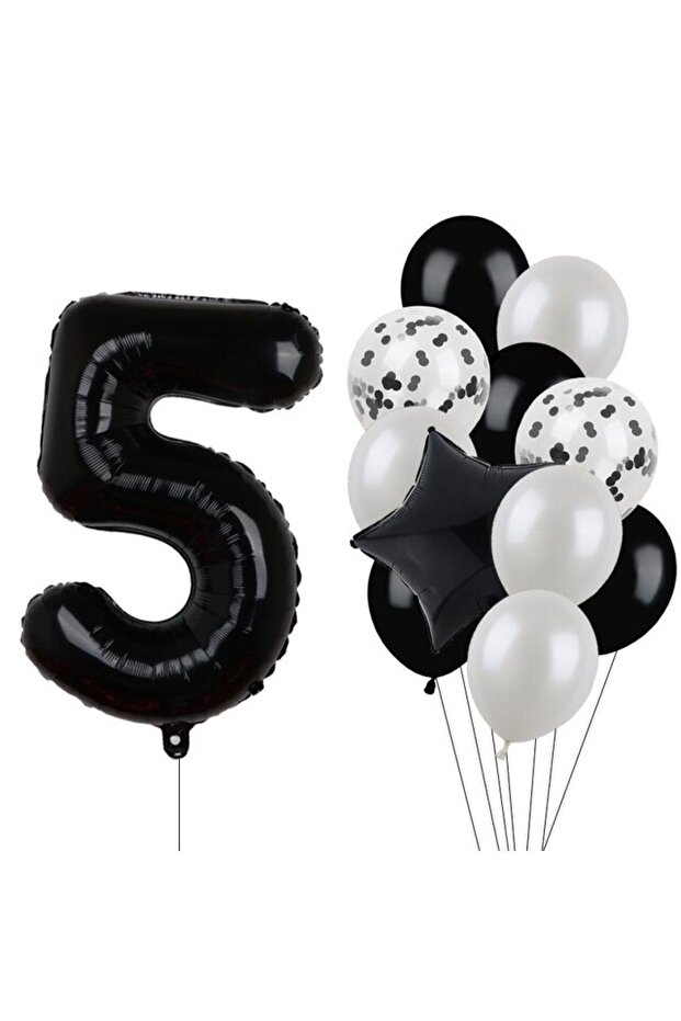 Black Number Foil And Latex Balloon Set Age 5