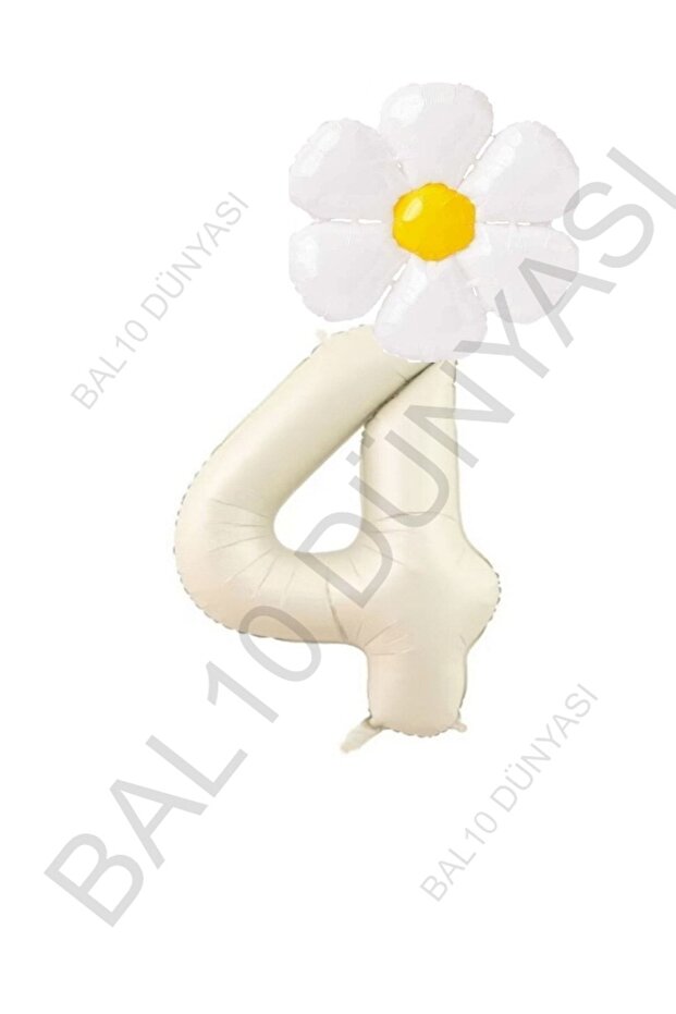 Beige Number and White Daisy Foil Balloon Set Age 4