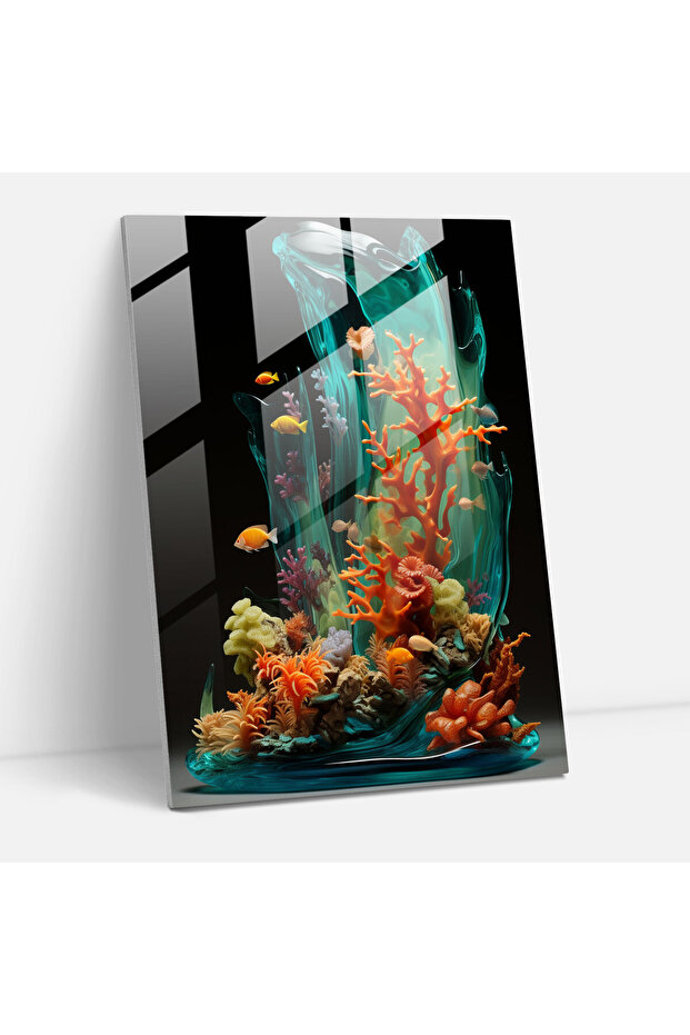 Realistic Glass Sculpture, Underwater Paradise Glass Print, Glass Print, Coral Reef