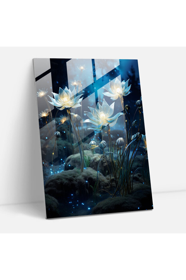 Glass Art Print, Delicate Glass Flowers Wall Decoration, Realistic Glass Sculpture
