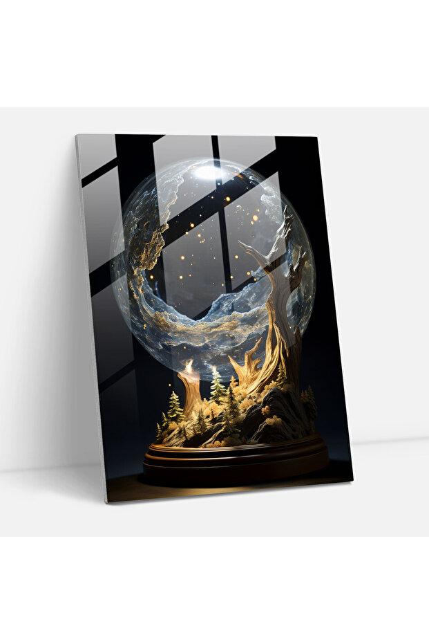 Realistic Glass Sculpture, Moonlit Night Glass Print, Wall Decoration, Glass Wall Art