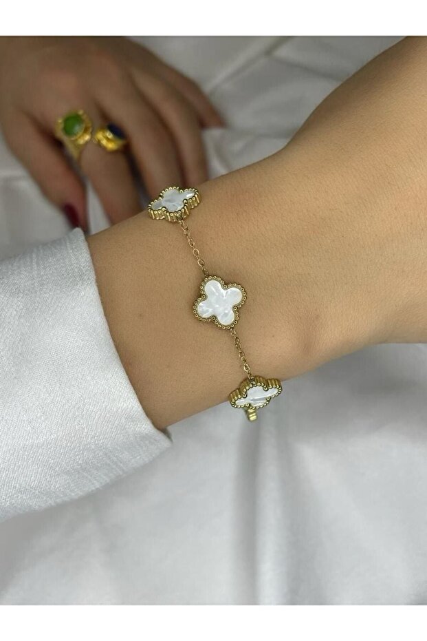 Sedef Beyaz Van Cleef Çelik Bileklik - 3