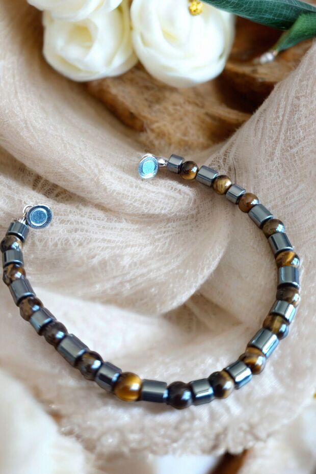 TiGer Eye Bracelet - HeMatite Bracelet - MaGnet Clip - PluG-in Bracelet - Steel Wire