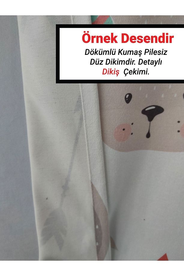 2 Kanat Kelebekler Ve Çiçekler Balonlar Çocuk Odası Perdesi Fon Perde - 8