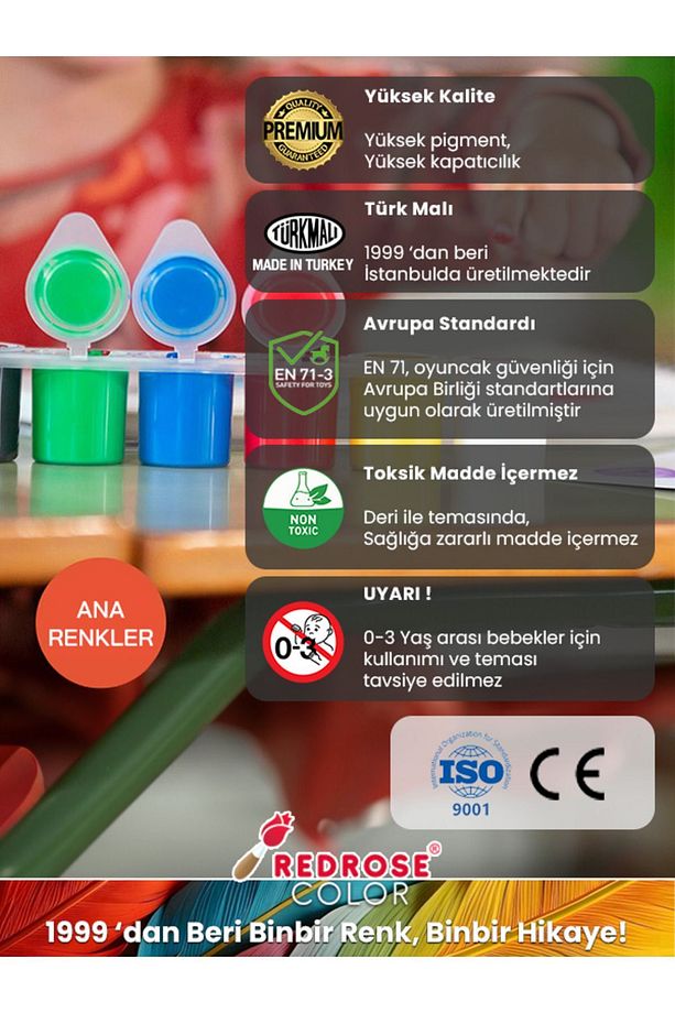 Yıkanabilir Yüz Boyası Oyun Amaçlı Toksik İçermez 6'lı Mini Set Ana Renkler Yüksek Kalite 6 x 5 ml - 3