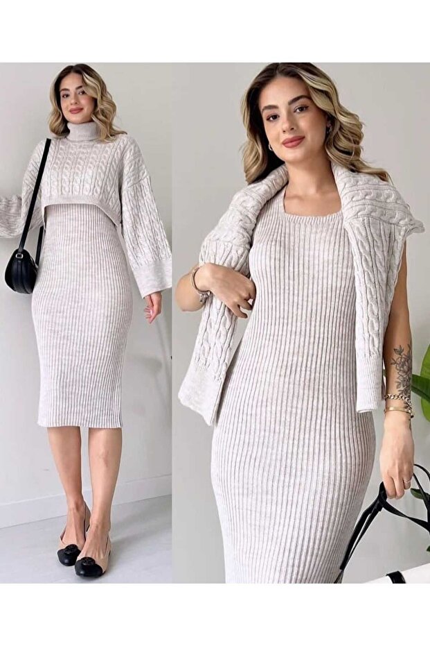 Knitwear Fabric Sweater Dress 2 Piece Set