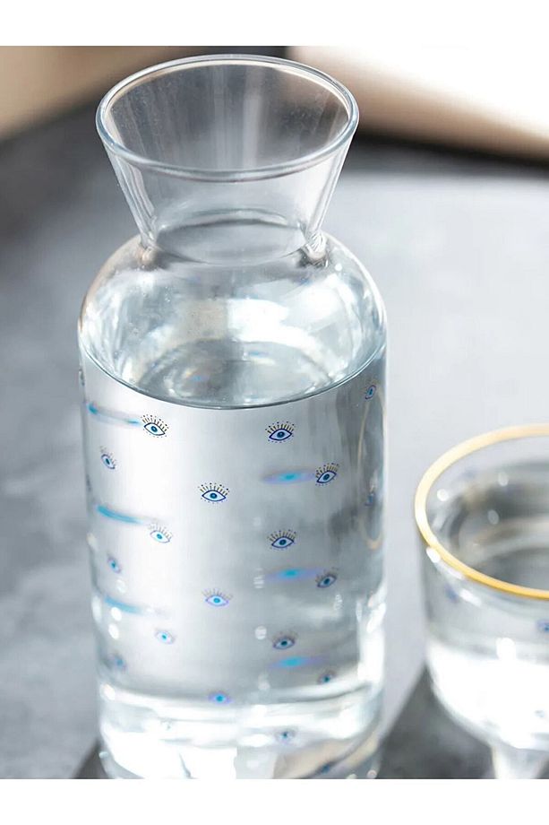 Lcw Şık Göz Baskılı Kapaklı Başucu Sürahi 700 Ml Karaf Sürahi Seti 2 Parça Funtex - 1