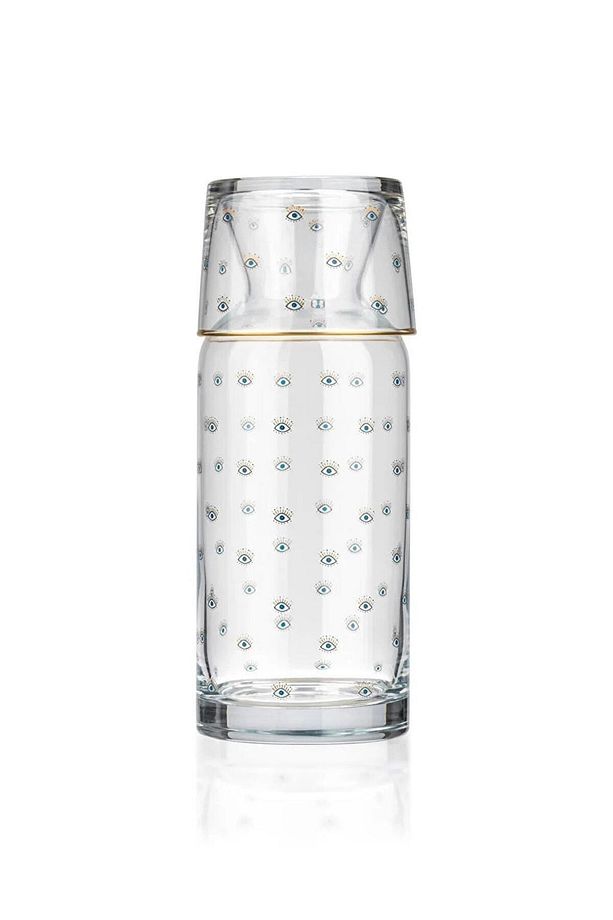 Göz Baskılı Bardak Kapaklı Cam Karaf Sürahi 700 Ml - 6