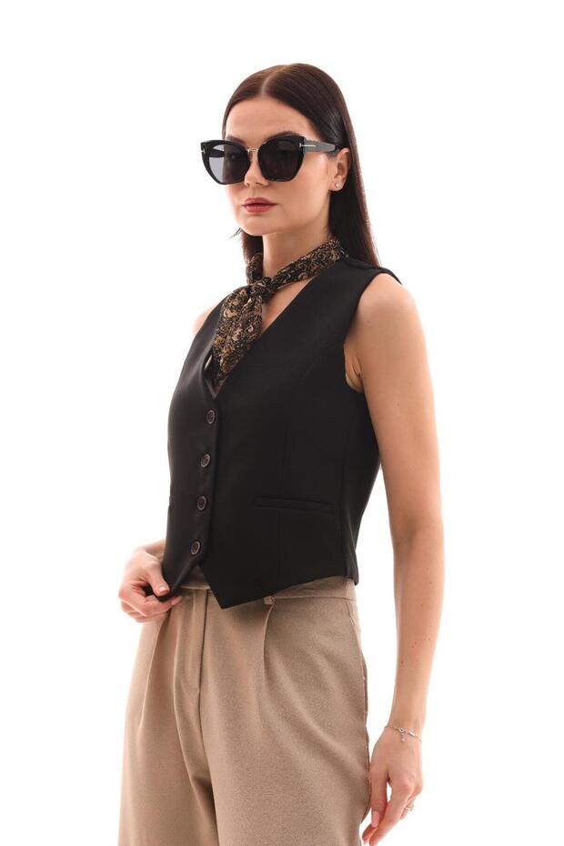 Astarlı Crop Blezer Yelek - 3