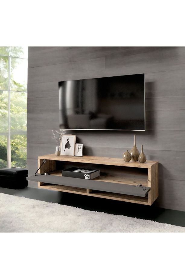Delphin 100 Cm Raflı Kapaklı Tv Ünitesi Dlp13-aa Çam-antrasit - 2
