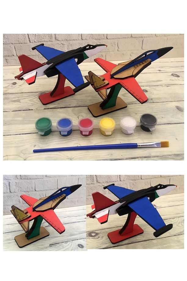 3lü Fırsat Seti Ahşap Maket Model Uçak Boyama Seti Cessna - 5