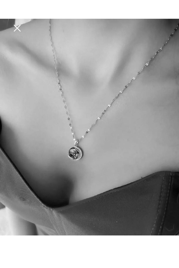 Steelqueen Women - 316l Stainless Steel, Silver Zircon Stone, Blue Crescent Earth Space Planet Necklace