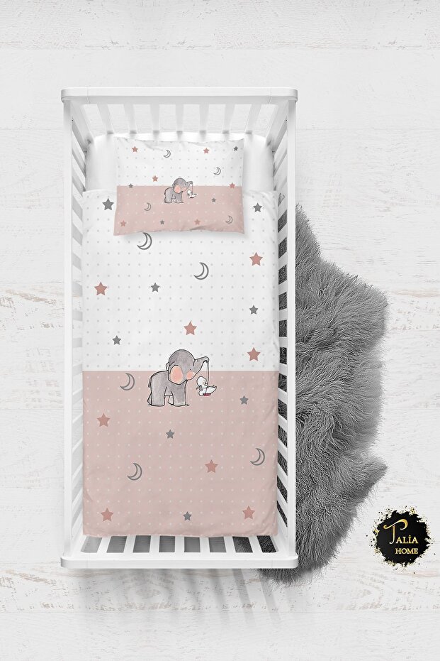 Starry Elephant Patterned Baby Duvet Cover Set with Sheets TLABN-020