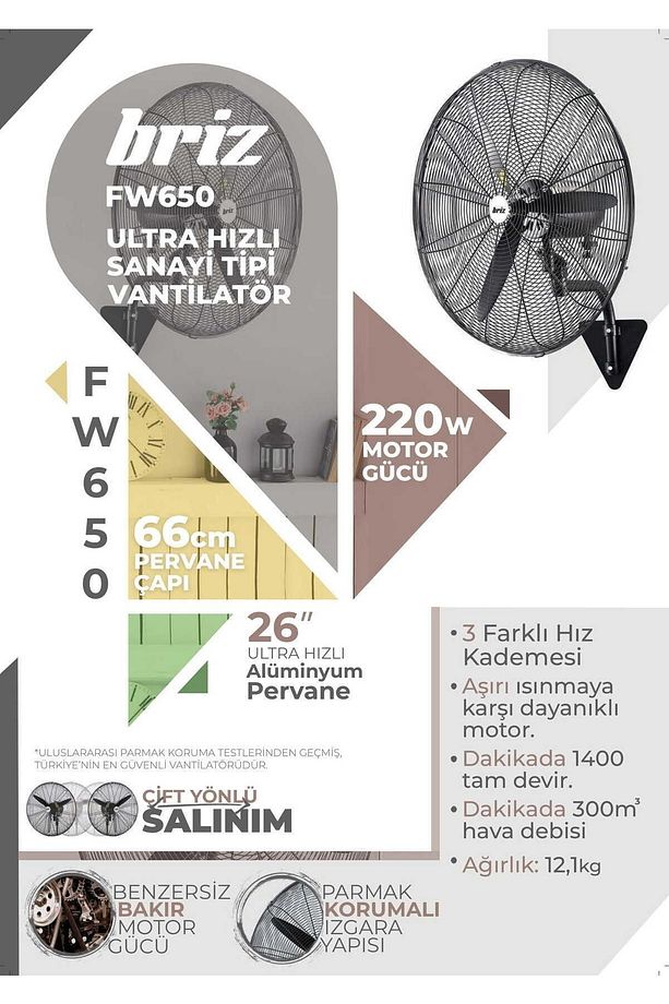 Fw650 Ultra Hızlı 26" 70cm 220 Watt Duvar Sanayi Tipi Vantilatör - 4