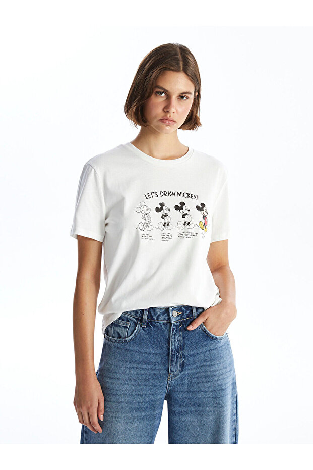 LCW Crew Neck Mickey Mouse Printed Short Sleeve Women's T-Shirt