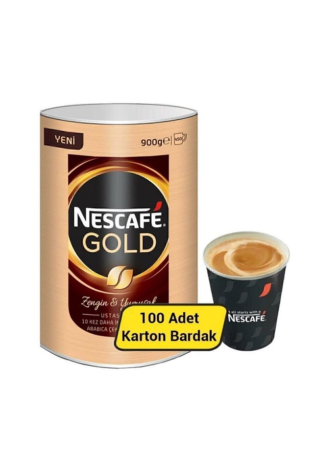 Gold Hazır Granül Kahve 900 Gr + Karton Bardak 7 Oz 100'lü - 1