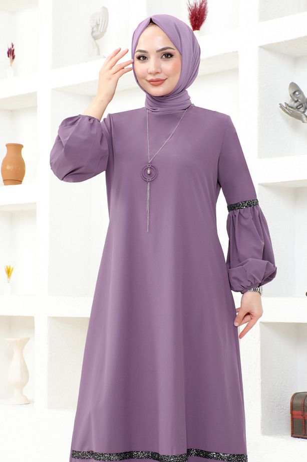 Kolyeli Elbise ASM2676 Lila - 3