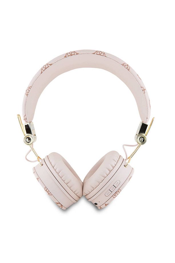 Metal El Yazısı Logolu Kulak Üstü Bluetooth Kulaklık Guess  Lisanslı PU Desenli Pembe - 3