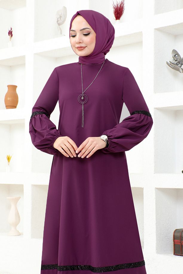 Kolyeli Elbise ASM2676 Mürdüm - 3