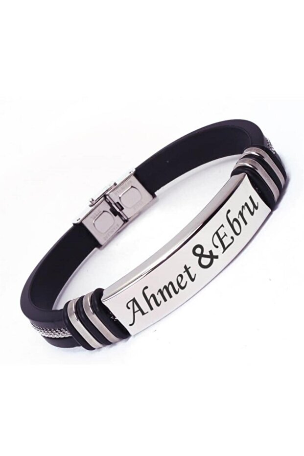 Name Written Rubber Steel Men's Bracelet Imprint White Model