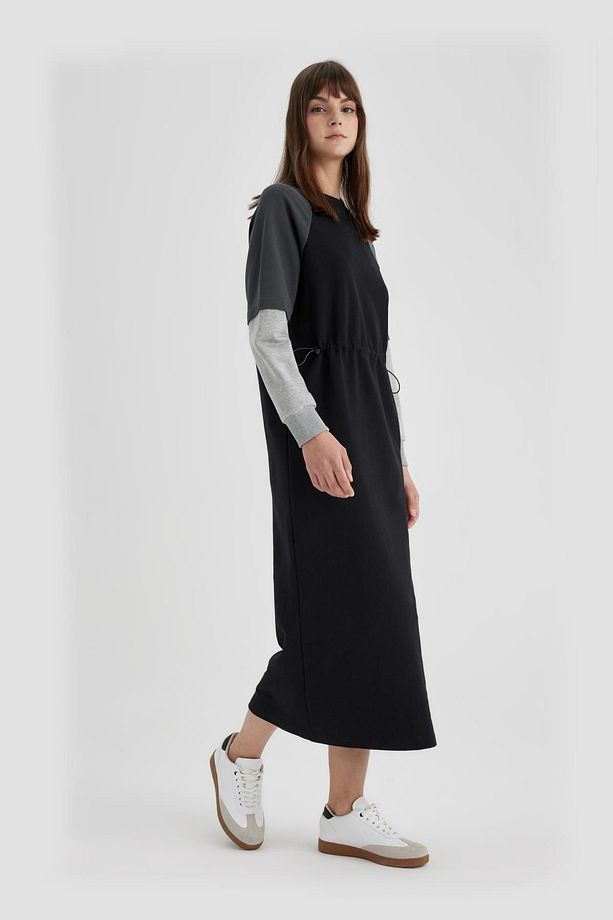 Regular Fit Renk Bloklu Uzun Kollu Maxi Sweat Elbise C6228ax24sp - 2