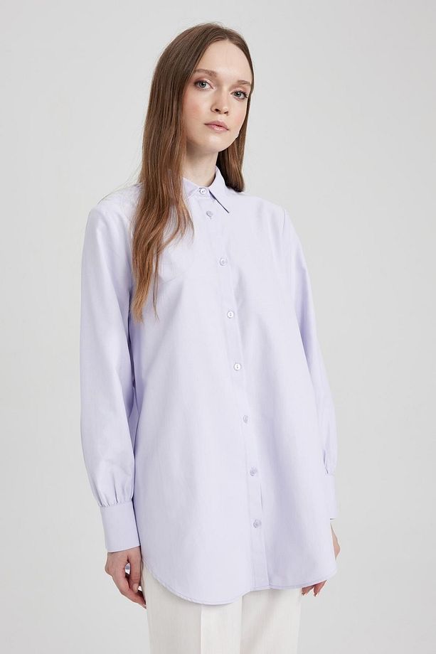 Regular Fit Gömlek Yaka Poplin Uzun Kollu Tunik Z8913az23au - 4