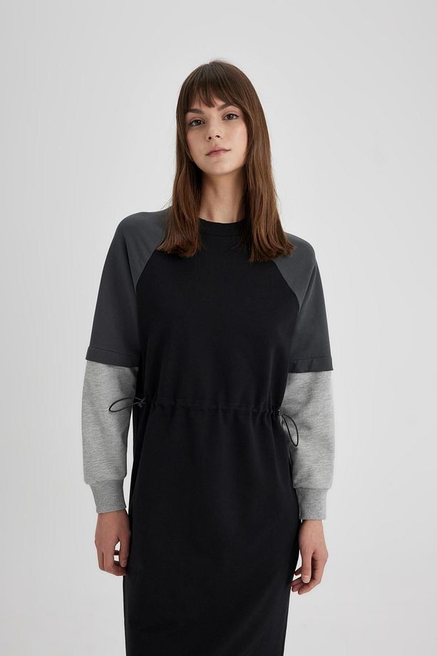 Regular Fit Renk Bloklu Uzun Kollu Maxi Sweat Elbise C6228ax24sp - 4