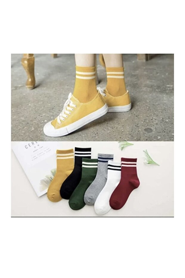 6 Pairs Unisex Mixed Color Striped College Socks