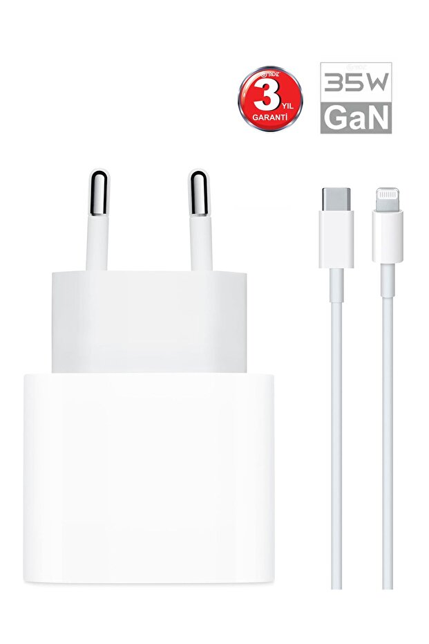 iPhone 35W USB-C 14/13/12/11 Pro Max PD Güç Adaptörü ve Kablo GaN Type-C lightning Hızlı Şarj Cihazı - 1