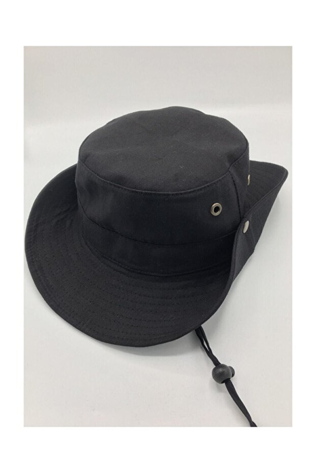 Unisex Black Linen Summer Foldable Safari Fedora Hat