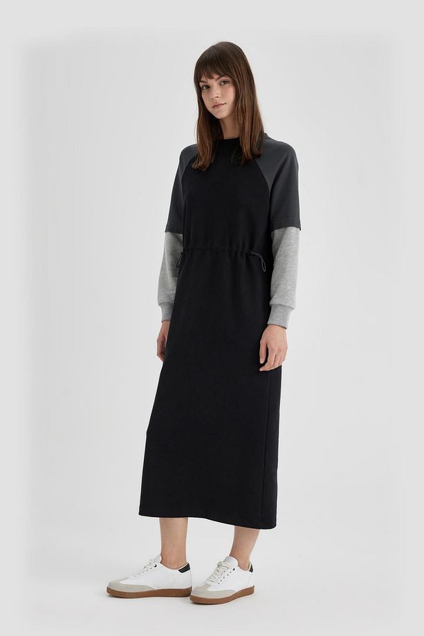 Regular Fit Renk Bloklu Uzun Kollu Maxi Sweat Elbise C6228ax24sp - 3