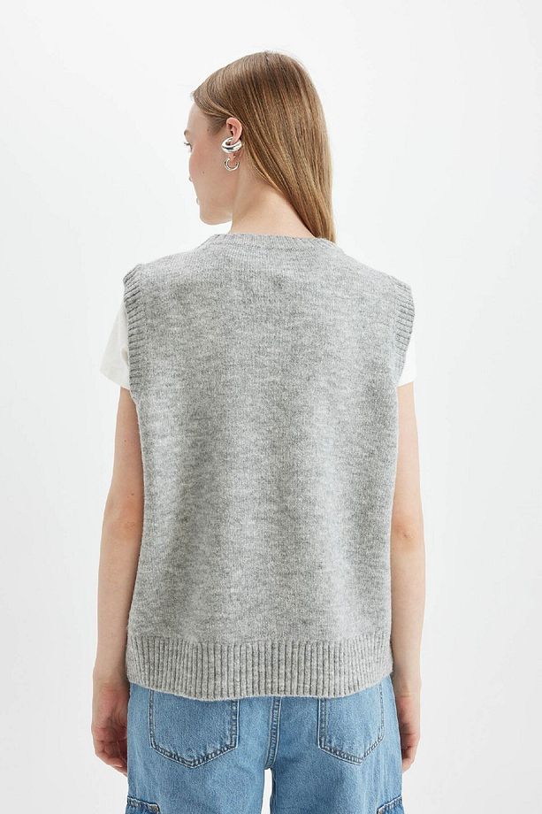 Regular Fit Basic Düz Bisiklet Yaka Triko Yelek D5364ax24au - 6