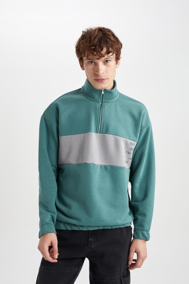 StAnd CollAr Zippered Oversize SweAtshirt - Printed A5803ax23au