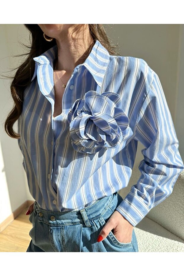 KOŠILE MODRÁ BARVA PRUŽKY - 1