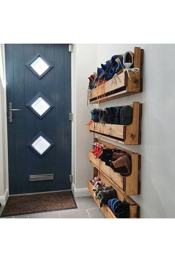 Ahşap Ayakkabılık, Ayakkabı Rafı , Uzunluk 98 cm, Duvar Tipi Ayakkabılık, Ayakkabı ve Terlik Rafı - 1