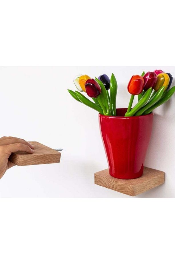 2'li Kayın Ahşap Bitki Rafı,15x15 Cm Duvar Dekoru, Küçük Raf, Duvar Aksesuar Standı - 4