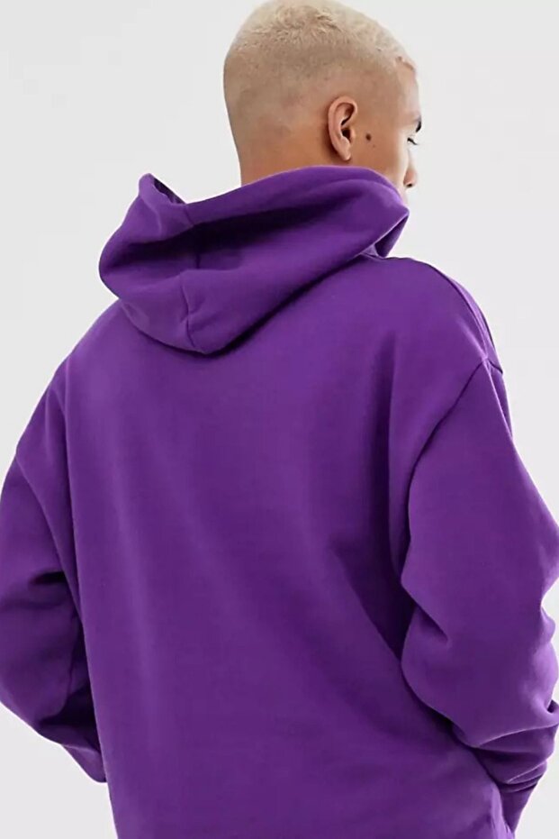 Erkek Kışlık Mor Kapüşonlu Sweatshirt Baskısız - 2