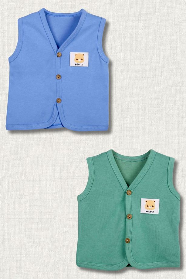 Bebek Yelek 2li Set %100 Organik Pamuk Yumuşak Doku Mevsimlik Unisex Yelek - 1