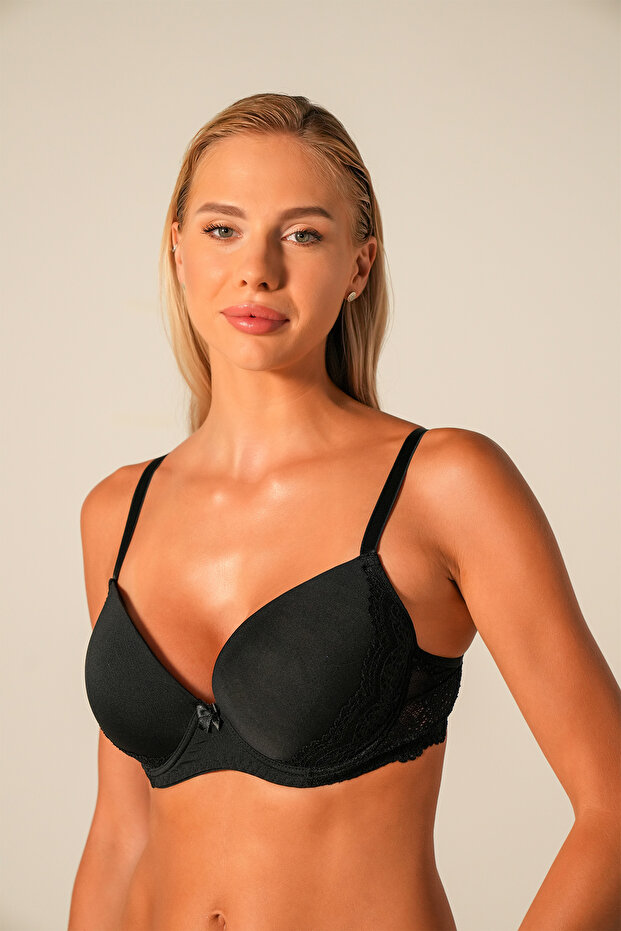 Lace unsupportive underwire black bra